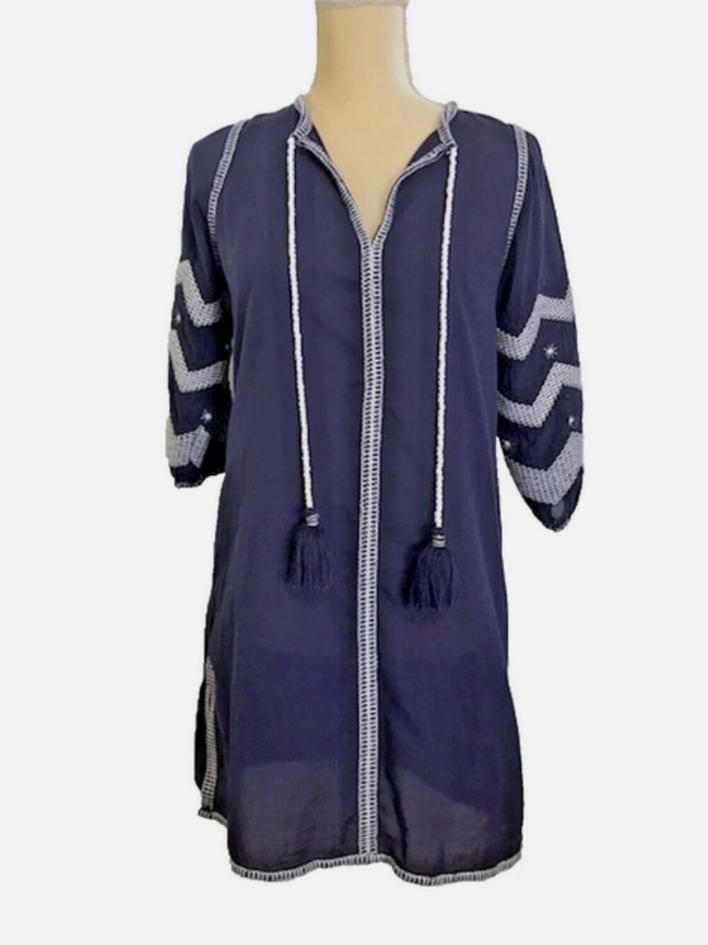 GRETCHEN SCOTT Navy Blue Tunic Top Coverup SHRIMP